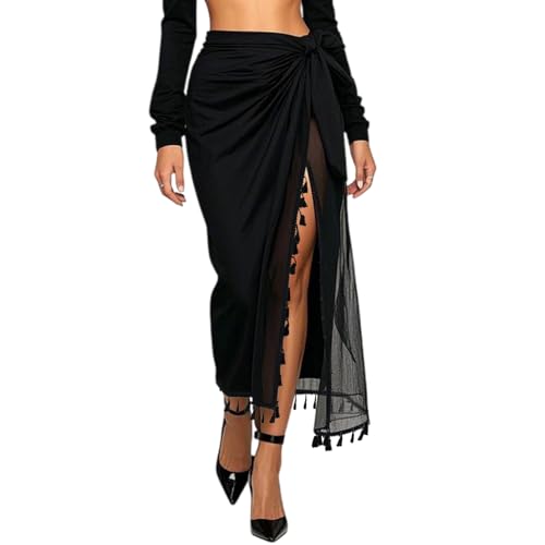 SAIIURV Strandtuch, Strandrock Sarong, Damen Strand Wrap Sarong, Strandtuch Wickelrock Beach Wrap, Bikini Cover Up Tragen Über Badeanzügen, Strandrock mit Fransen, Strandkleid Tücher (Schwarz) von SAIIURV