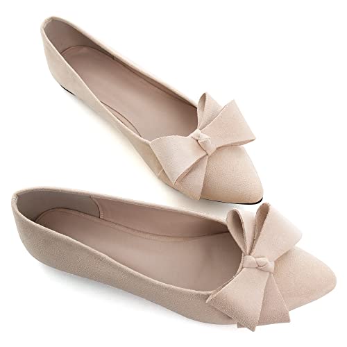 Comfort Slip On Schuhe für Frauen Echtes Leder Ballerinas Low Heeled Wedges Kleid Schuhe, 070-Aprikose, 38.5 EU von SAILING LU