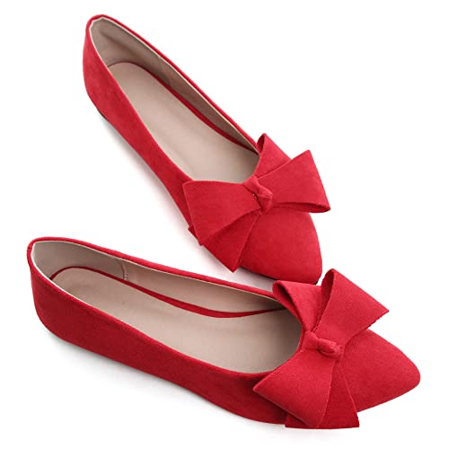 SAILING LU Ballerinas mit spitzem Zehenbereich für Damen, mit niedlicher Schleife, elegante Slip-Ons, weiche Unterstützung, tägliches Gehen, 070-Rot, 38 EU von SAILING LU