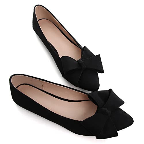 SAILING LU Ballerinas mit spitzem Zehenbereich für Damen, mit niedlicher Schleife, elegante Slip-Ons, weiche Unterstützung, tägliches Gehen, 070-Schwarz, 39 EU von SAILING LU