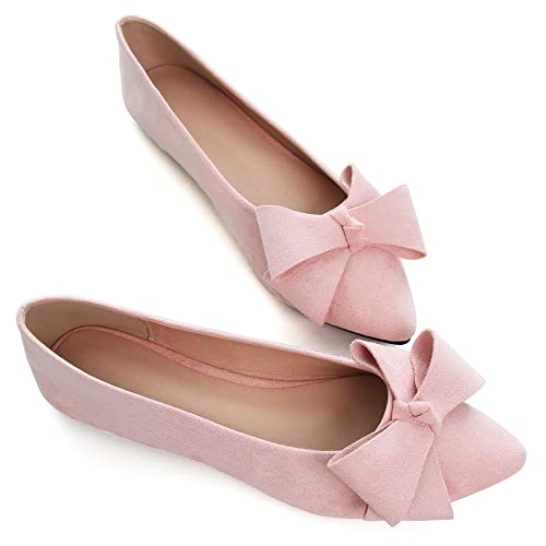 SAILING LU Ballerinas mit spitzem Zehenbereich für Damen, mit niedlicher Schleife, elegante Slip-Ons, weiche Unterstützung, tägliches Gehen, 070-cute Pink, 38.5 EU von SAILING LU