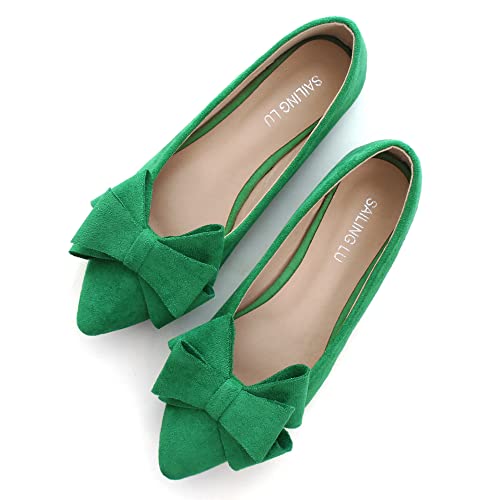 SAILING LU Ballerinas mit Schleife, spitzer Zehenbereich, flache Schuhe, Wildleder, Anzugschuhe, für die Arbeit, Slipper, Mokassins, E-spring Green-8232, 41 EU von SAILING LU