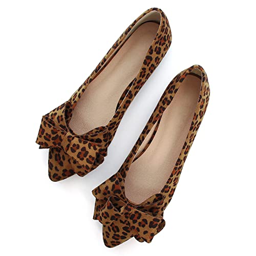 SAILING LU Ballerinas mit Schleife, spitzer Zehenbereich, flache Schuhe, Wildleder, Anzugschuhe, für die Arbeit, Slipper, Mokassins, E-Leopard braun-8232, 42 EU von SAILING LU