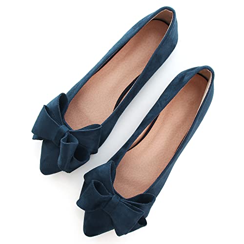 SAILING LU Bow-Knot Ballerinas Damen Spitze Zehen flache Schuhe Wildleder Anzug Schuhe Tragen zur Arbeit Slip On Mokassins, E-baby Blue-8232, 39 EU von SAILING LU