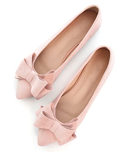 SAILING LU Ballerinas mit Schleife, spitzer Zehenbereich, flache Schuhe, Wildleder, Anzugschuhe, für die Arbeit, Slipper, Mokassins, E-cute Pink-8232, 40.5 EU von SAILING LU