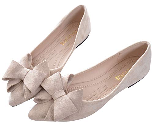 SAILING LU Ballerinas mit Schleifenknoten, für Damen, spitzer Zehenbereich, flache Schuhe, Wildleder, Anzugschuhe, zum Hineinschlüpfen, Mokassins, A-apricot-7490, 42 EU von SAILING LU