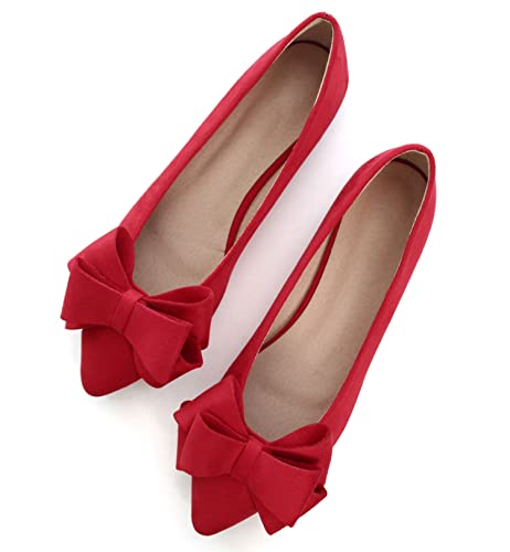 SAILING LU Ballerinas mit Schleife, spitzer Zehenpartie, lässig, flach, Wildleder, zum Hineinschlüpfen, Mokassins, E-Christmas Red-8232, 39 EU von SAILING LU