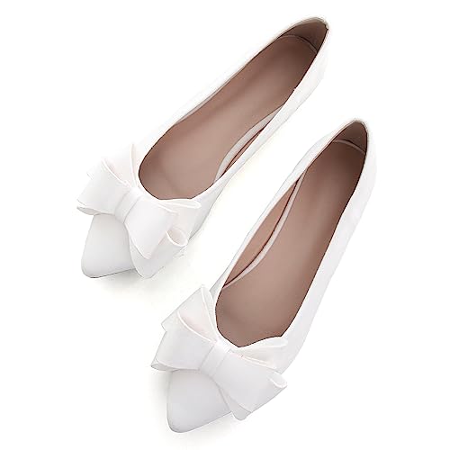 SAILING LU Bow-Knot Ballerinas Damen Spitzer Zehenbereich Flache Schuhe Wildleder Kleid Schuhe Tragen für die Arbeit Slip On Mokassins, E-weiß-8232, 42.5 EU von SAILING LU