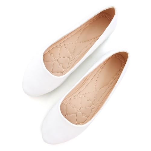 SAILING LU Pointy Toe Schuhe Damen Solid Ballerinas Komfort Solide Flache Schuhe für Arbeit Slip On Mokassins, 868 Upgrade-Weiß, 40.5 EU von SAILING LU