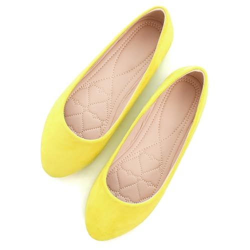 SAILING LU Pointy Toe Schuhe Damen Solid Ballerinas Komfort Solide Flache Schuhe für Arbeit Slip On Mokassins, 868 Upgrade-Zitronengelb, 39 EU von SAILING LU
