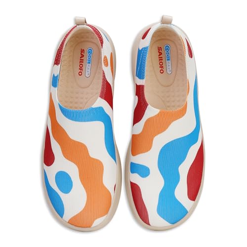 SAILOFO Damen-Schlupfschuhe, bequem, lässig, Kunstgemalt, leicht, Reise, flach, atmungsaktiv, Wander-Sneaker, Geo-Textur, 38 EU SAILOFO Damen-Schlupfschuhe, bequem, lässig, Kunstgemalt, leicht, Reise, flach, atmungsaktiv, Wander-Sneaker, Geo-Textur, 38 EU von SAILOFO