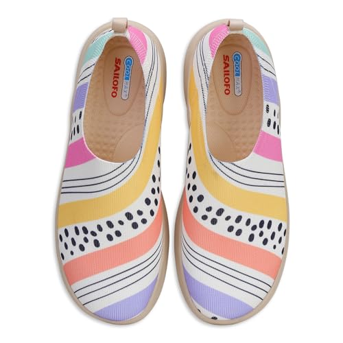 SAILOFO Damen-Schlupfschuhe, bequem, lässig, Kunstgemalt, leicht, Reise, flach, atmungsaktiv, Wander-Sneaker, Irisierend, 36 EU von SAILOFO