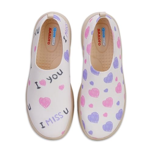SAILOFO Damen-Schlupfschuhe, bequem, lässig, Kunstgemalt, leicht, Reise, flach, atmungsaktiv, Wander-Sneaker, Love Heart, 38.5 EU von SAILOFO