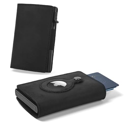 SAIM WARS Airtag Smart Wallet | RFID Blocking Technology | 100% Genuine Leather | Best Gift for Men | Slim Minimalist Air Tag | Stylish Credit Card Money Holder (Black) von SAIM WARS