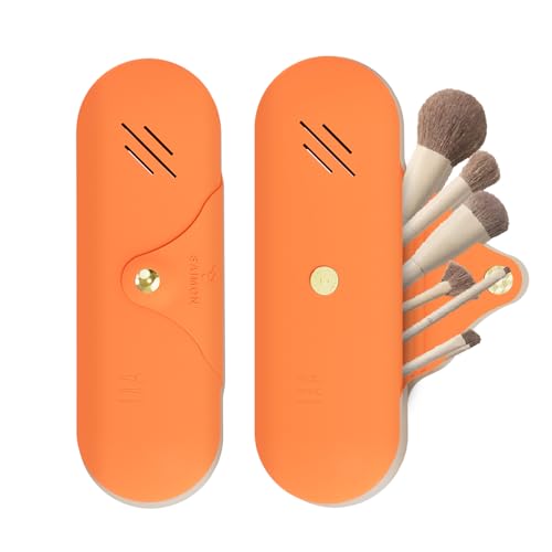 SAIMON Make-up-Pinselhalter aus Silikon, Make-up-Tasche, Kosmetiktasche, Make-up-Pinsel-Etui, Pinsel-Organizer, Reiseutensilien, magnetischer Schnappverschluss, Orange/Abendrot im Zickzackmuster von SAIMON