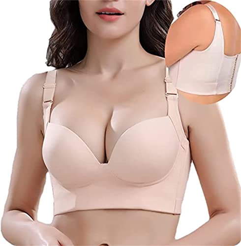 SAINR Tiefer Körbchen-BH verstecken Rückenfett mit Shapewear, volle Rückenabdeckung BHs Übergröße BH mit Shapewear Push Up BH für Frauen, hautfarben, 100F-G von SAINR