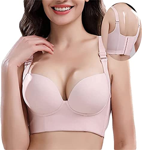 SAINR Tiefer Körbchen-BH verstecken Rückenfett mit Shapewear, volle Rückenabdeckung BHs Übergröße BH mit Shapewear Push Up BH für Frauen, rose, 85C/D/E von SAINR