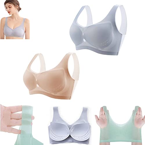 Ultradünner Ice Silk Atmungsaktiver BH, Nahtlose BHs für Frauen Ultradünner Eisseide Sport Yoga BH Unsichtbarer BH, Blau + Skin, XXXXXL von SAINR