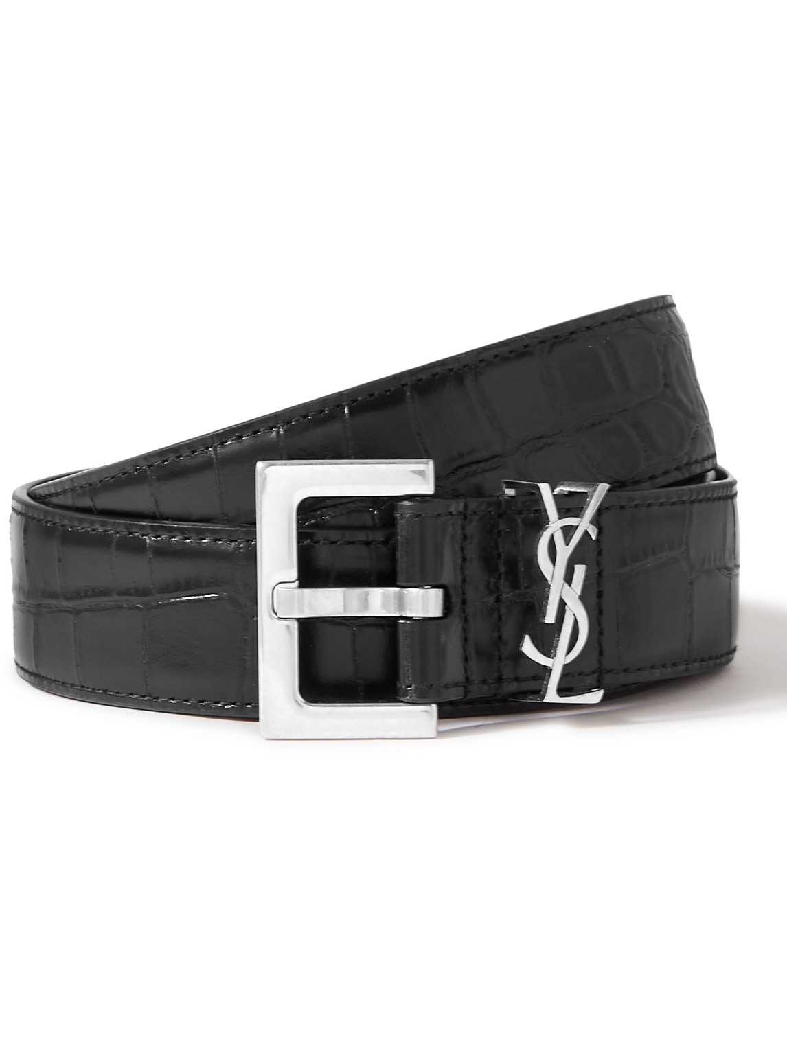 SAINT LAURENT - 3cm Croc-Effect Leather Belt - Men - Black - EU 85 von SAINT LAURENT