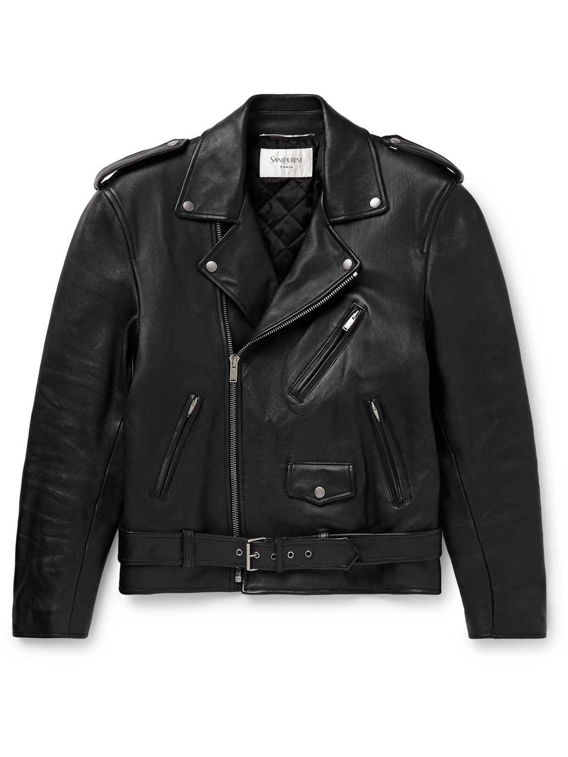 SAINT LAURENT - Belted Leather Biker Jacket - Men - Black - IT 48 von SAINT LAURENT