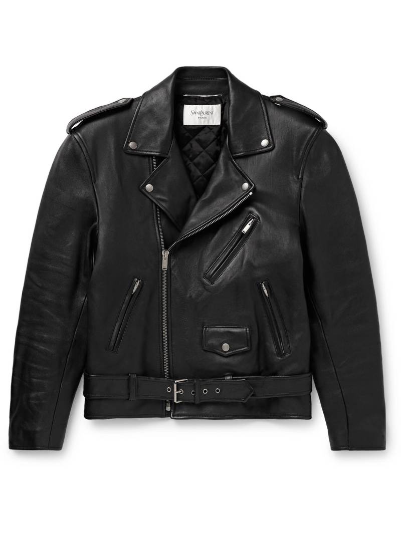 SAINT LAURENT - Belted Leather Biker Jacket - Men - Black - IT 50 von SAINT LAURENT