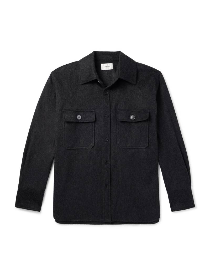 SAINT LAURENT - Brushed Cashmere and Wool-Blend Overshirt - Men - Gray - 41 von SAINT LAURENT