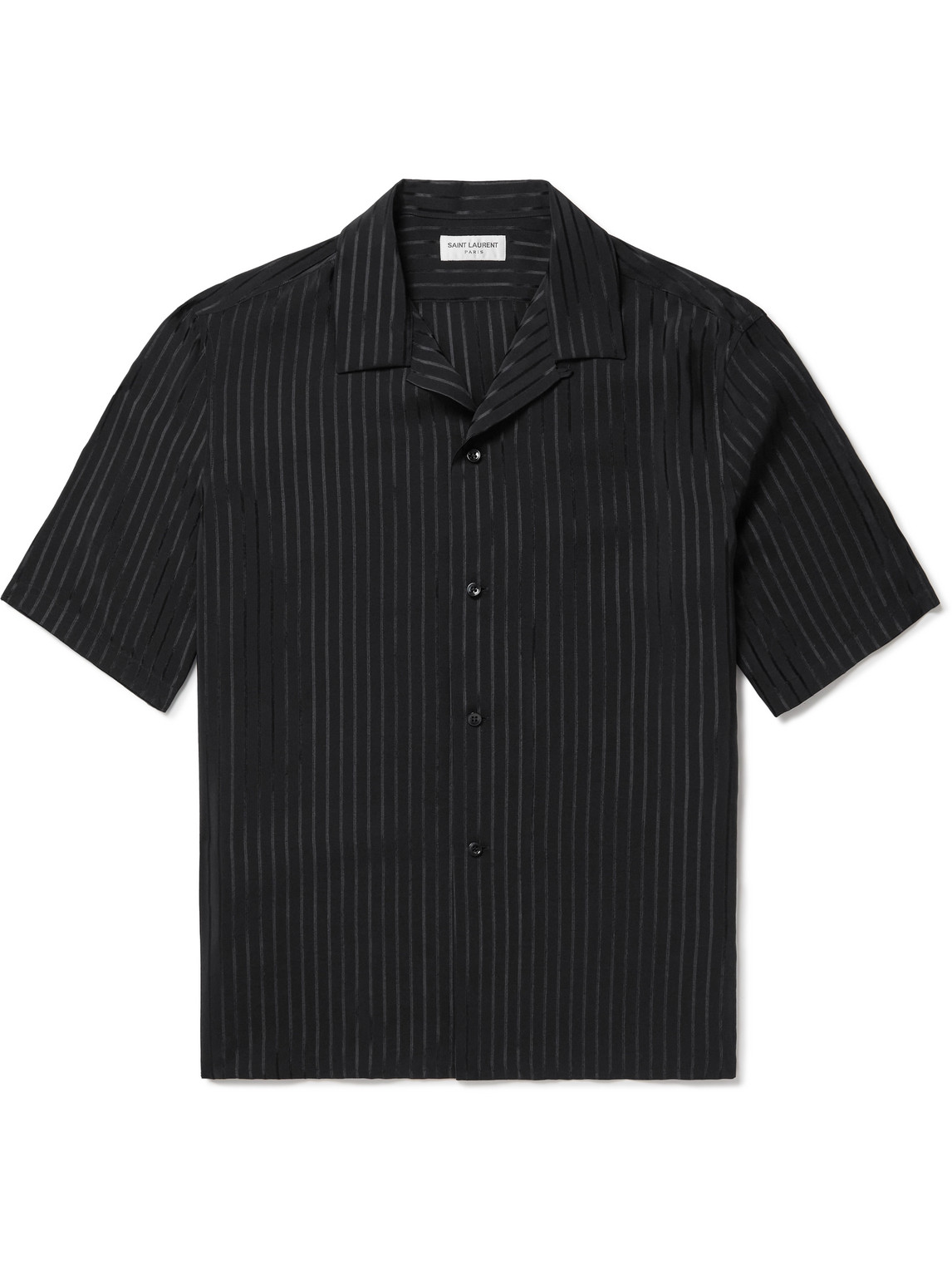 SAINT LAURENT - Camp-Collar Striped Silk-Charmeuse Shirt - Men - Black - 37 von SAINT LAURENT