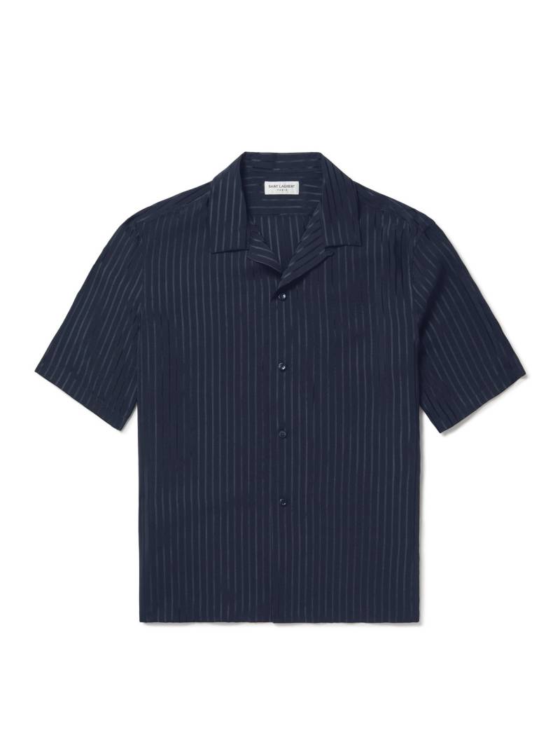 SAINT LAURENT - Camp-Collar Striped Silk-Charmeuse Shirt - Men - Black - 40 von SAINT LAURENT