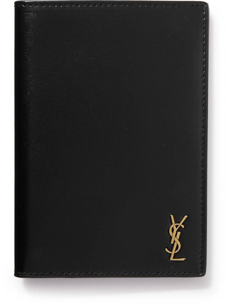 SAINT LAURENT - Cassandre Logo-Embellished Glossed-Leather Passport Cover - Men - Black von SAINT LAURENT