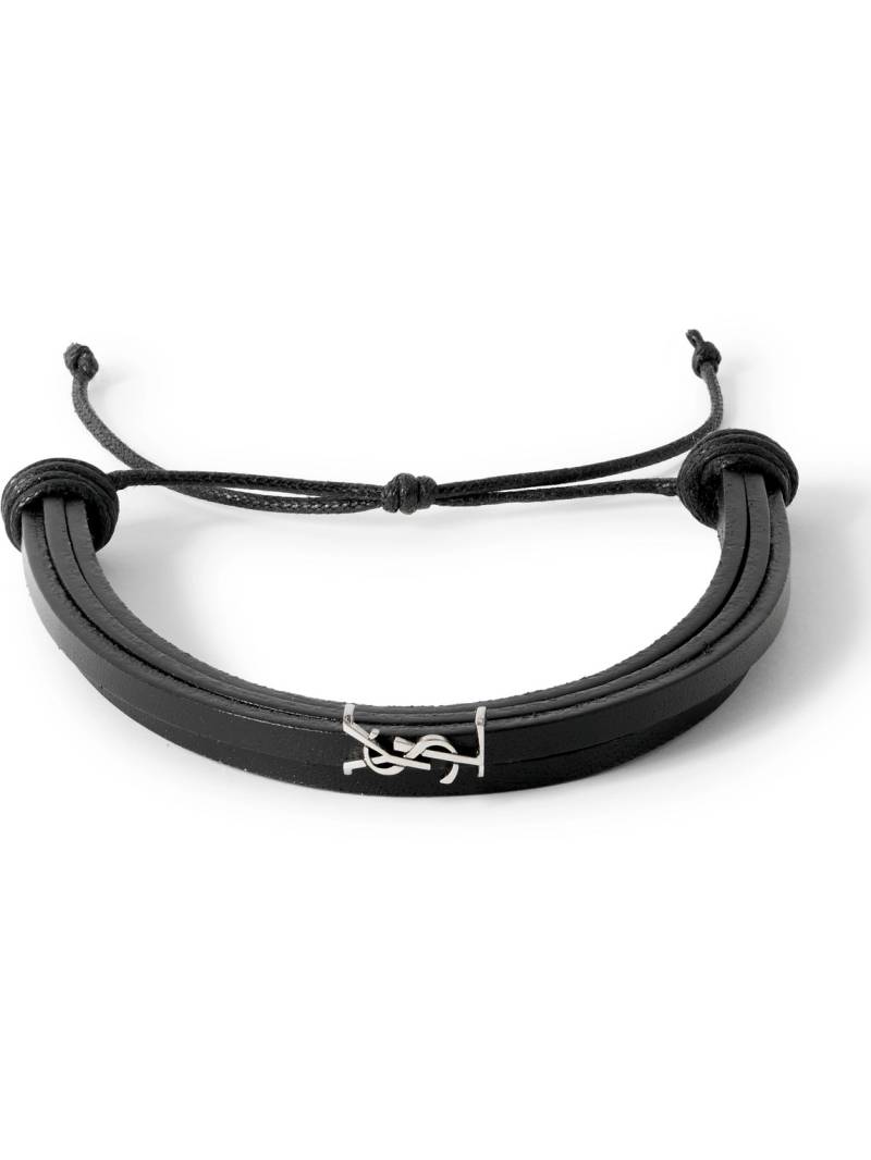 SAINT LAURENT - Cassandre Logo-Embellished Leather Bracelet - Men - Black - L von SAINT LAURENT