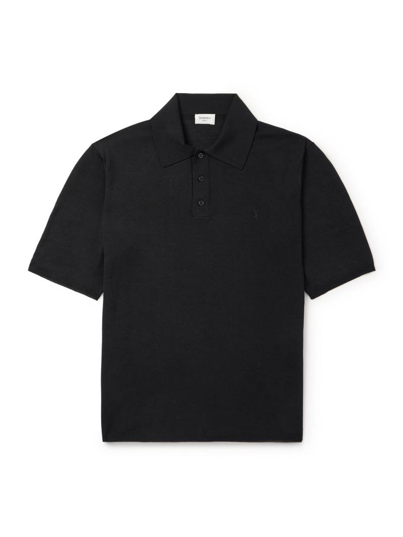 SAINT LAURENT - Cassandre Logo-Embroidered Wool Polo Shirt - Men - Black - S von SAINT LAURENT