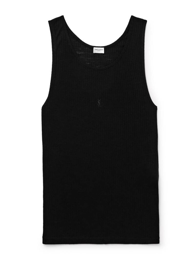 SAINT LAURENT - Cassandre Ribbed Logo-Embroidered Wool Tank Top - Men - Black - S von SAINT LAURENT