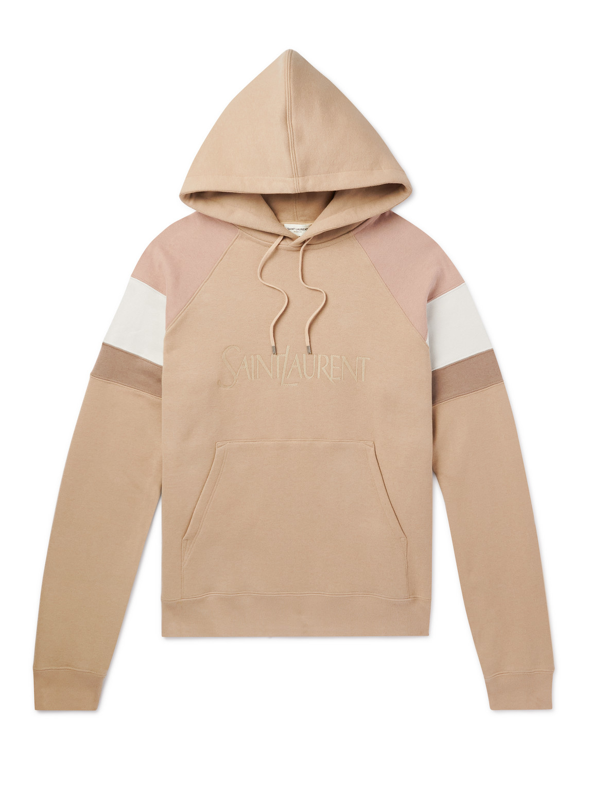 SAINT LAURENT - Colour-Block Logo-Embroidered Cotton-Jersey Hoodie - Men - Neutrals - XXL von SAINT LAURENT