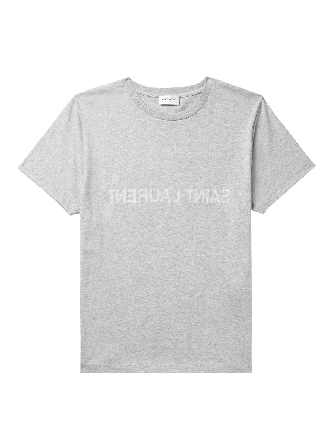 SAINT LAURENT - Distressed Logo-Print Cotton-Jersey T-Shirt - Men - Gray - M von SAINT LAURENT