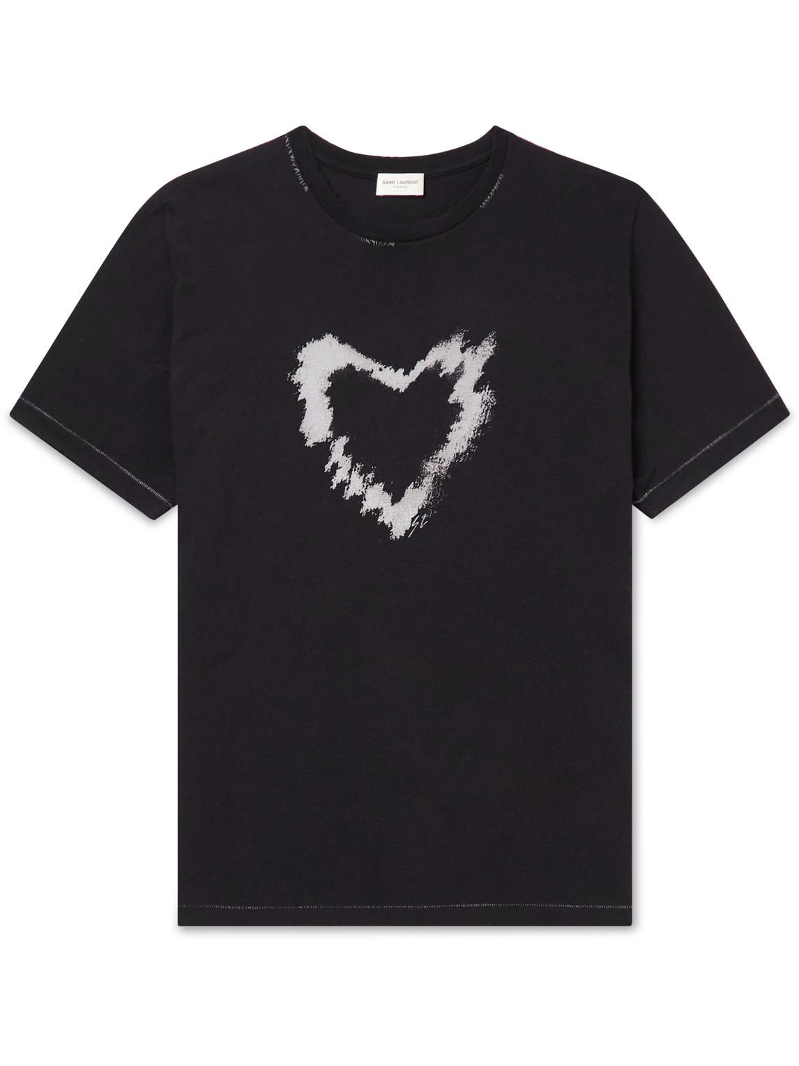 SAINT LAURENT - Distressed Printed Cotton-Jersey T-Shirt - Men - Black - L von SAINT LAURENT