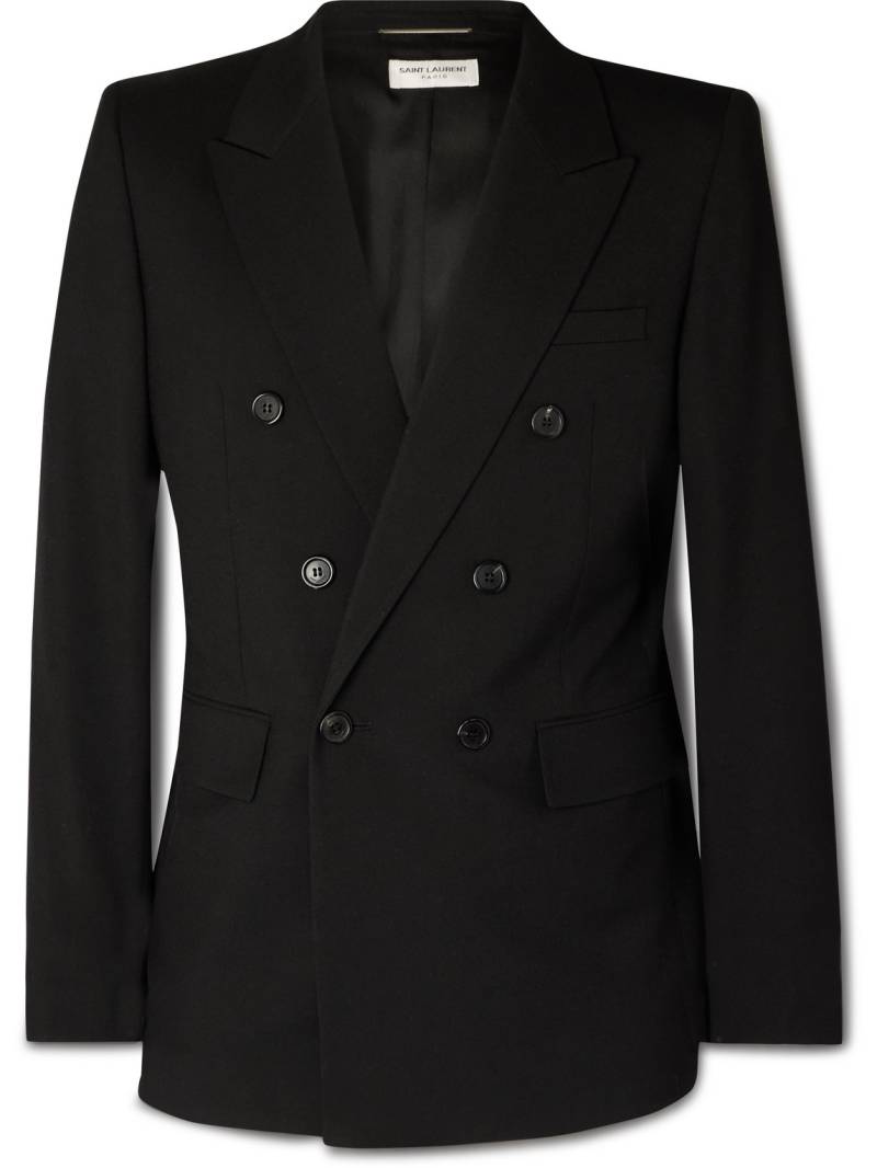 SAINT LAURENT - Double-Breasted Wool-Gabardine Blazer - Men - Black - IT 50 von SAINT LAURENT