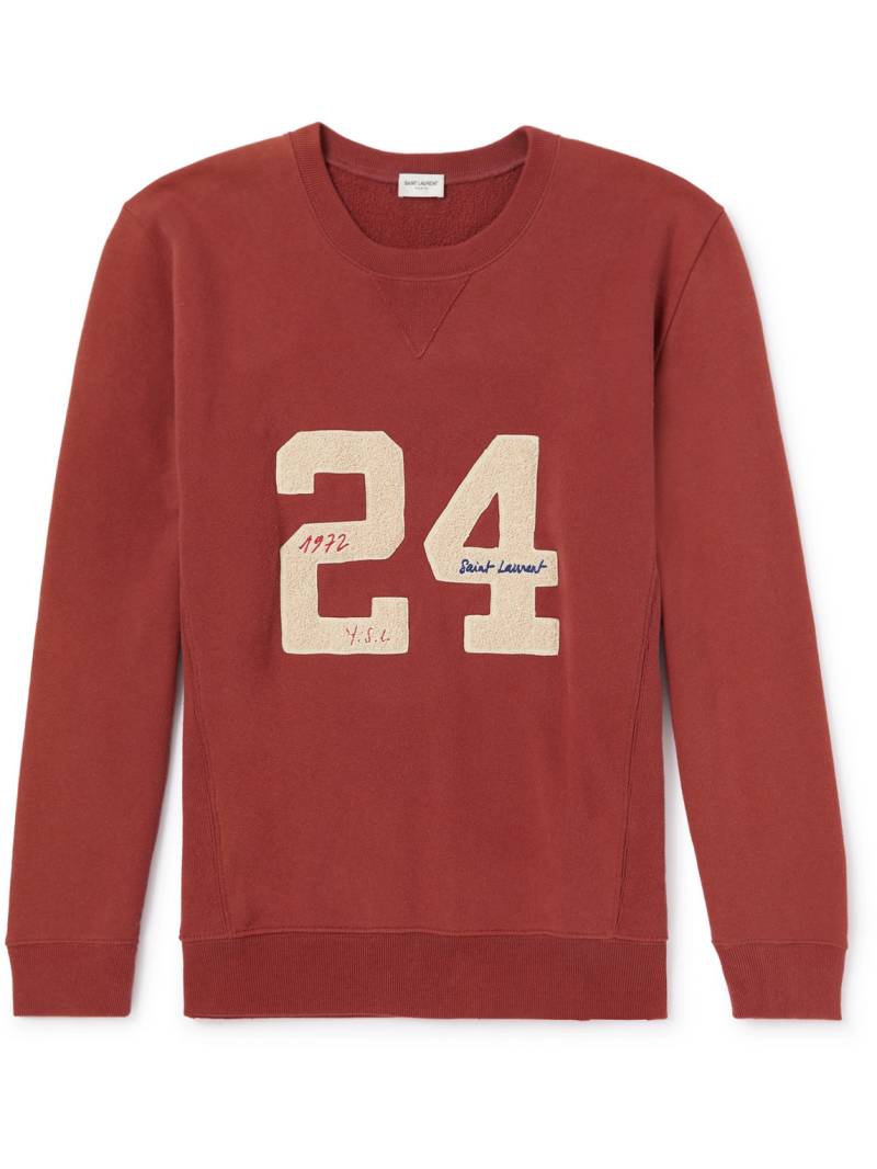 SAINT LAURENT - Embroidered Cotton-Jersey Sweatshirt - Men - Red - L von SAINT LAURENT