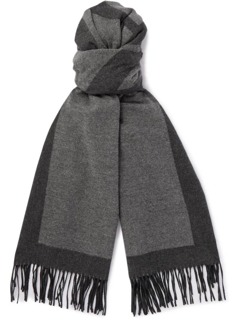 SAINT LAURENT - Fringed Logo-Embroidered Brushed-Silk Scarf - Men - Gray von SAINT LAURENT