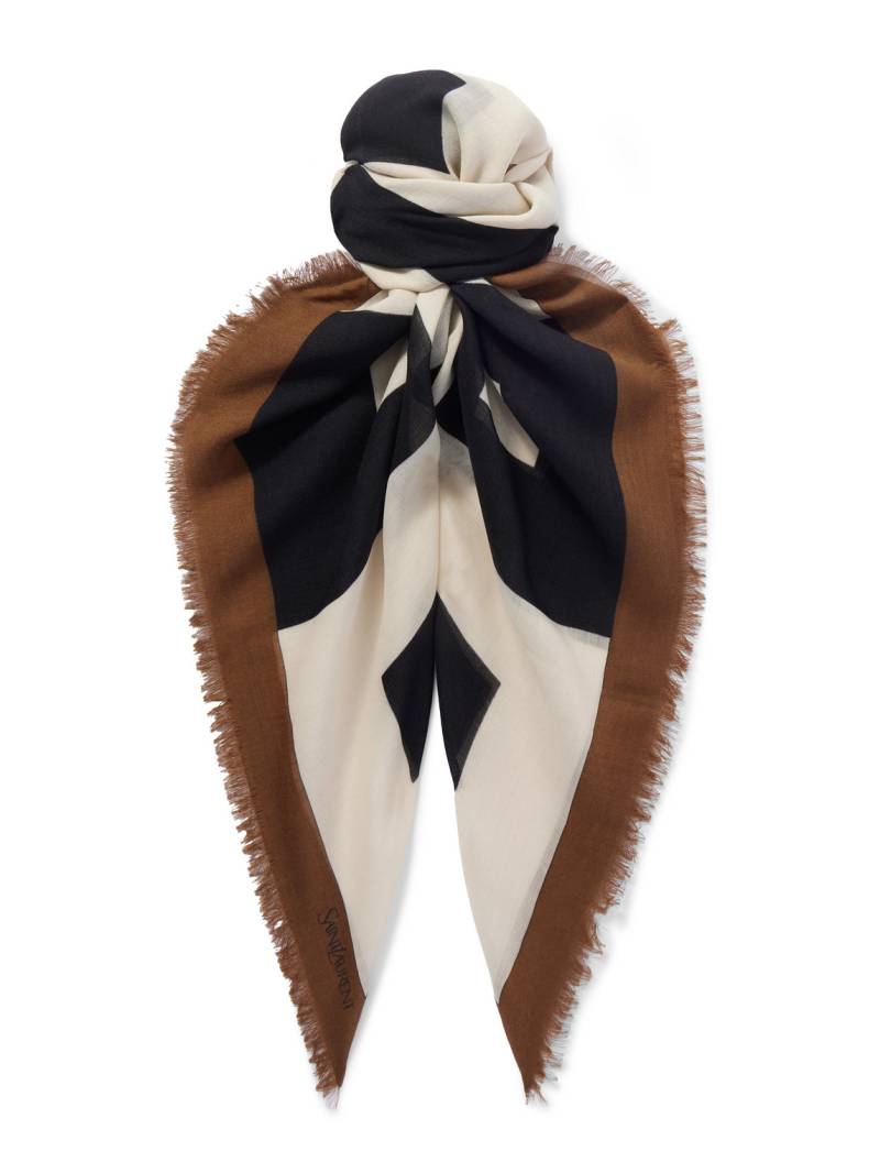 SAINT LAURENT - Fringed Wool Scarf - Men - Neutrals von SAINT LAURENT