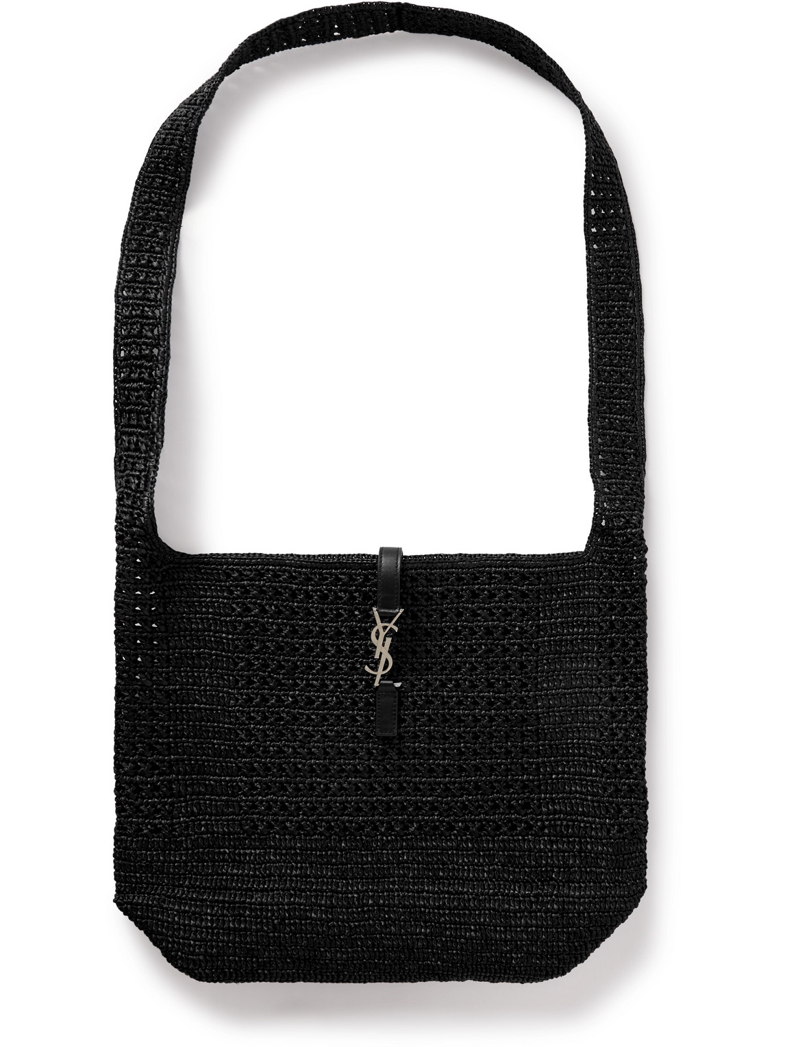 SAINT LAURENT - Le 5 à 7 Medium Cabas Leather-Trimmed Raffia Messenger Bag - Men - Black von SAINT LAURENT