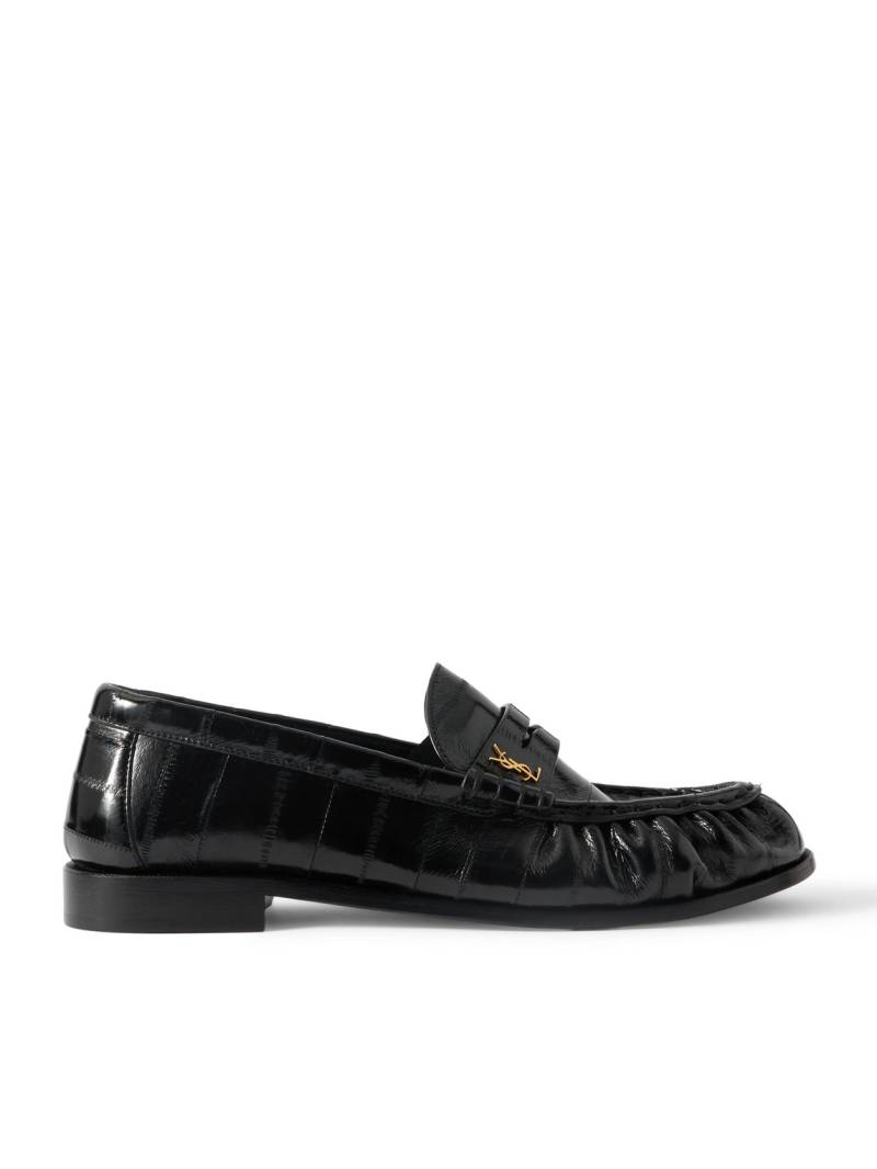 SAINT LAURENT - Le Loafer Monogram Logo-Appliquéd Eel Penny Loafers - Men - Black - EU 41 von SAINT LAURENT