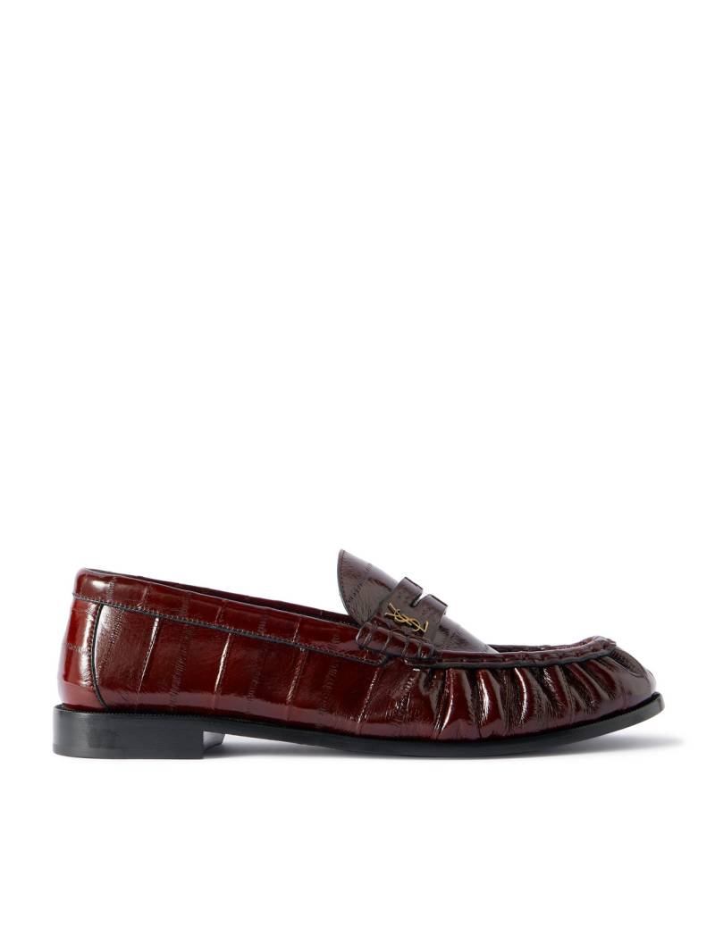 SAINT LAURENT - Le Loafer Monogram Logo-Appliquéd Eel Penny Loafers - Men - Burgundy - EU 42 von SAINT LAURENT