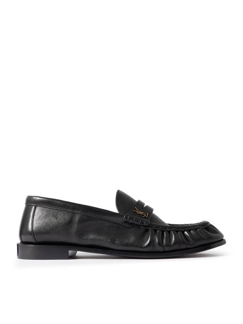 SAINT LAURENT - Le Loafer Monogram Logo-Appliquéd Leather Penny Loafers - Men - Black - EU 39 von SAINT LAURENT