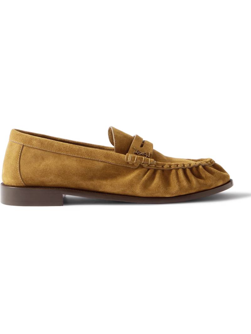 SAINT LAURENT - Le Loafer Monogram Logo-Appliquéd Suede Penny Loafers - Men - Brown - EU 43.5 von SAINT LAURENT