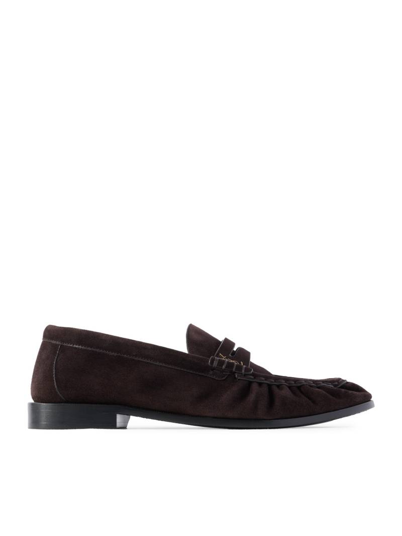 SAINT LAURENT - Le Loafer Monogram Logo-Appliquéd Suede Penny Loafers - Men - Brown - EU 43.5 von SAINT LAURENT