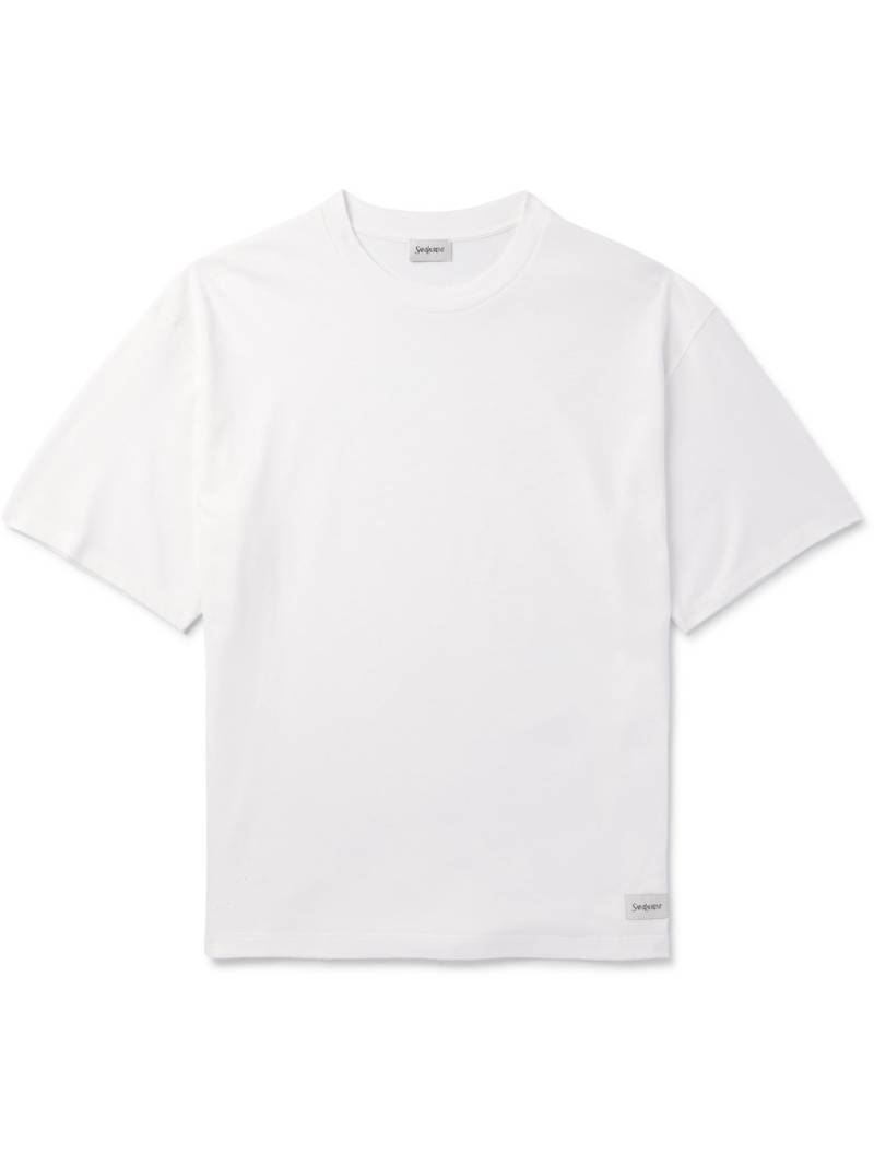 SAINT LAURENT - Logo-Appliquéd Cotton and Modal-Blend Jersey T-Shirt - Men - White - L von SAINT LAURENT