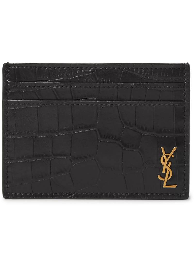 SAINT LAURENT - Logo-Appliquéd Croc-Effect Leather Cardholder - Men - Black von SAINT LAURENT
