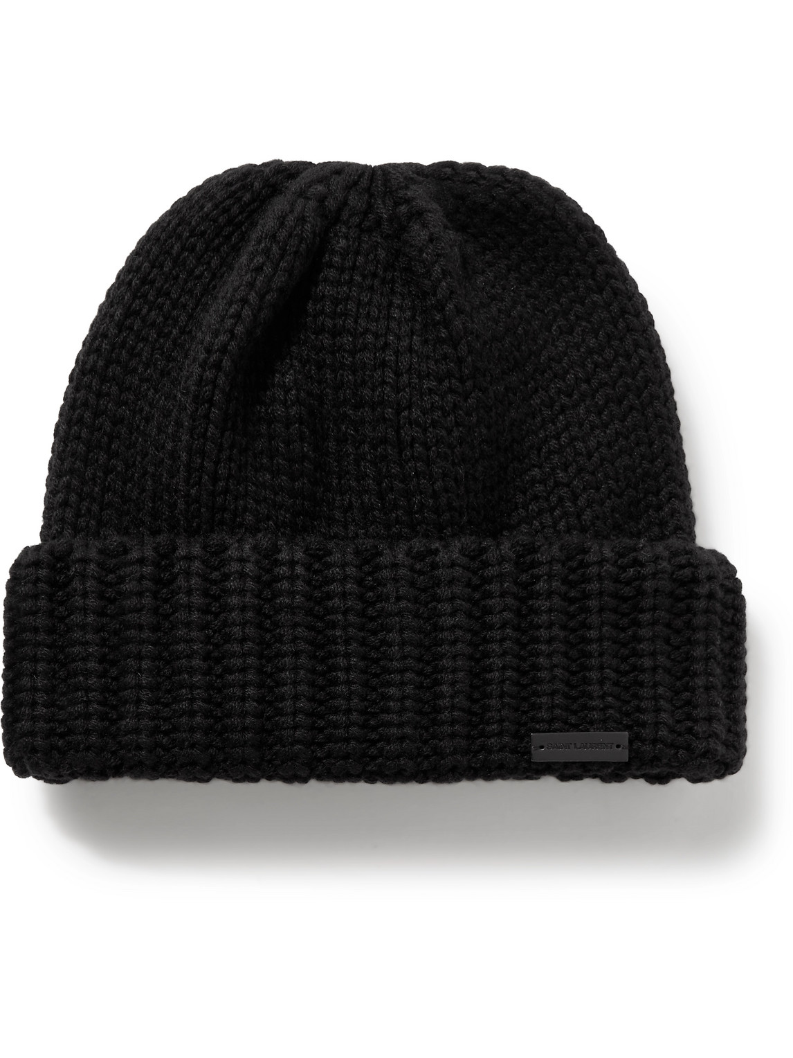 SAINT LAURENT - Logo-Appliquéd Ribbed Cashmere Beanie - Men - Black - M von SAINT LAURENT