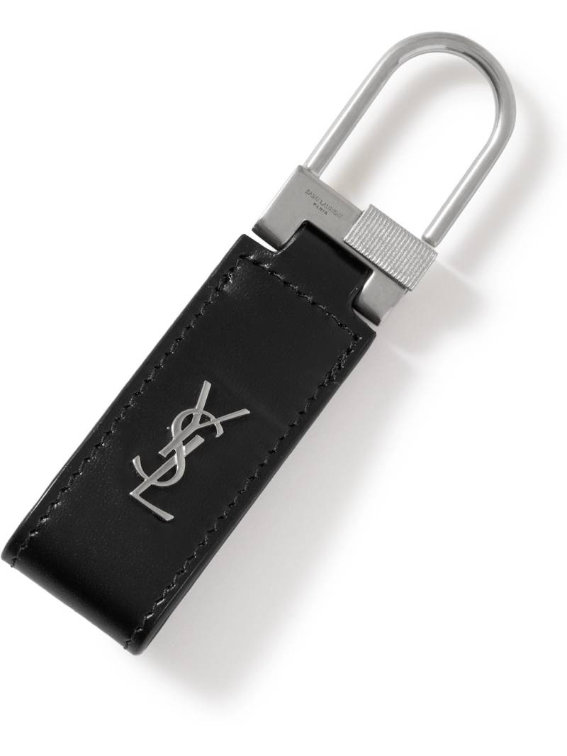 SAINT LAURENT - Logo-Detailed Silver-Tone and Leather Key Fob - Men - Black von SAINT LAURENT