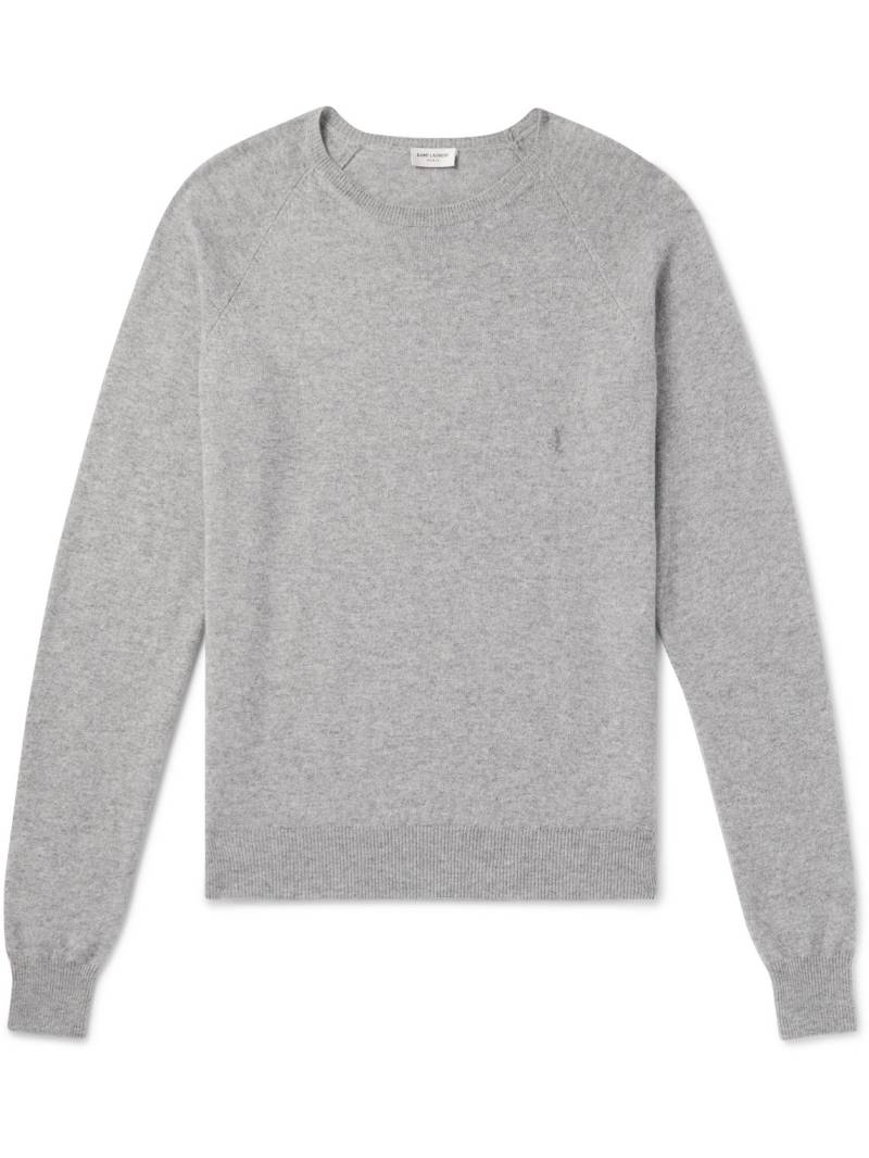 SAINT LAURENT - Logo-Embroidered Cashmere Sweater - Men - Gray - L von SAINT LAURENT